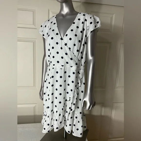 J.CREW Women's Size 14 Dress White W Black Polka Dot V Neck Sleeveless Layered - Picture 1 of 7